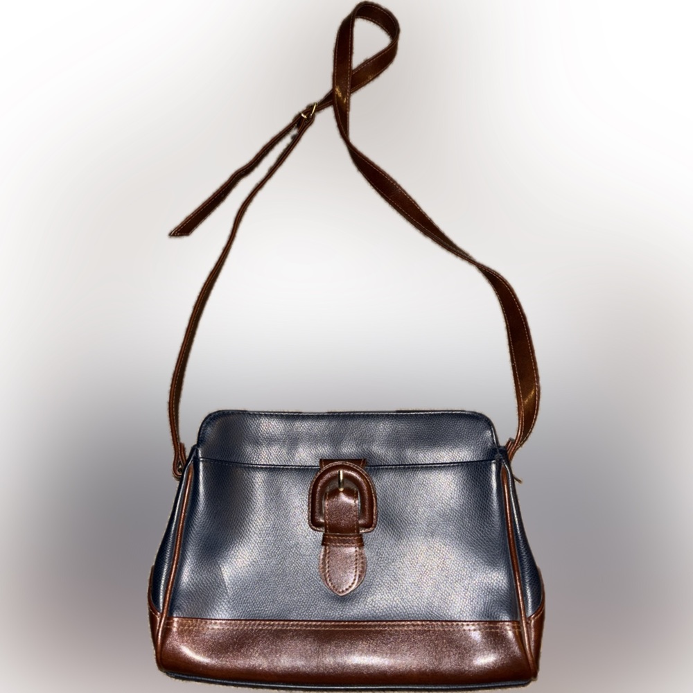 Liz Claiborne Blue and Brown Crossbody Bag with Structured Design
